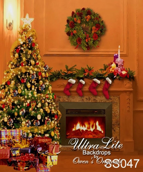 Photography Backdrop Christmas Tree Fireplace Photo Background Ultralite Christmas Scenic Backdrops by Owens Originals Scenic Ultralite Christmas Backdrop-Background SS047 ONLY $55.95 EACH WITH FREE SHIPPING!! Our new Ultralite Christmas Scenic Computer printed backdrops are very versatile. These studio backdro