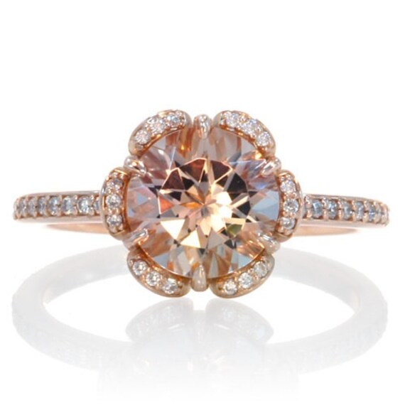 Items similar to Rose  Gold  Morganite Ring  14K Diamond Halo 