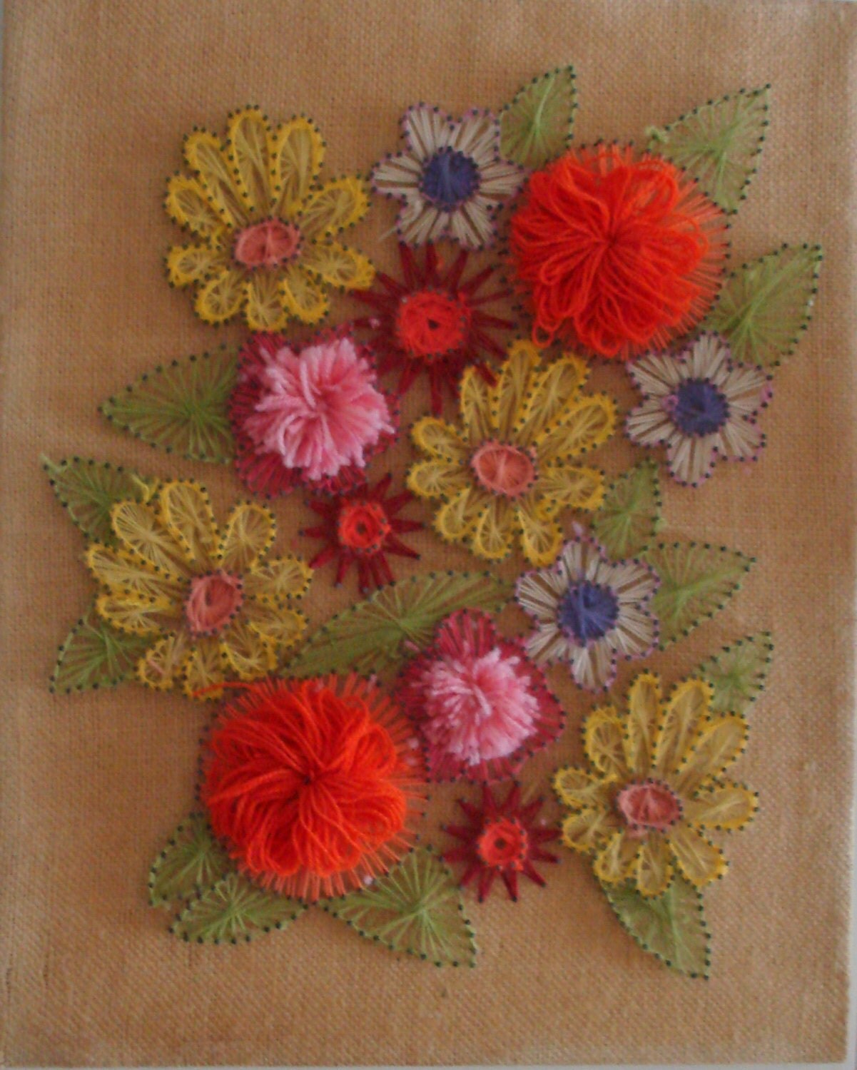 Vintage 1970'S Floral Bouquet String Art 16 X