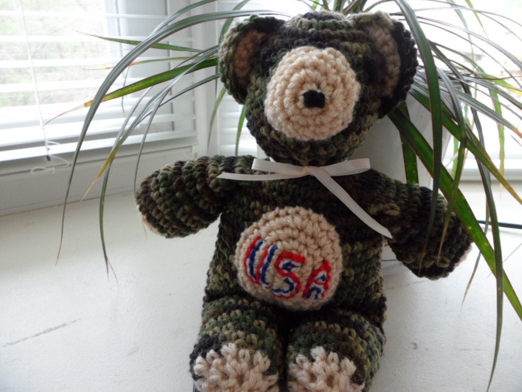 Crocheted MILITARY Teddy Bear Army Camouflage