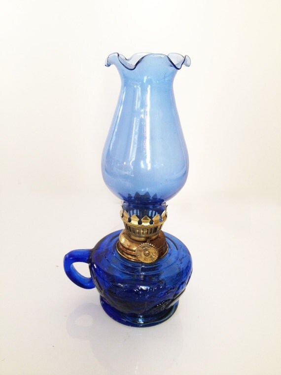 Items similar to Vintage Oil Lamp Blue on Etsy