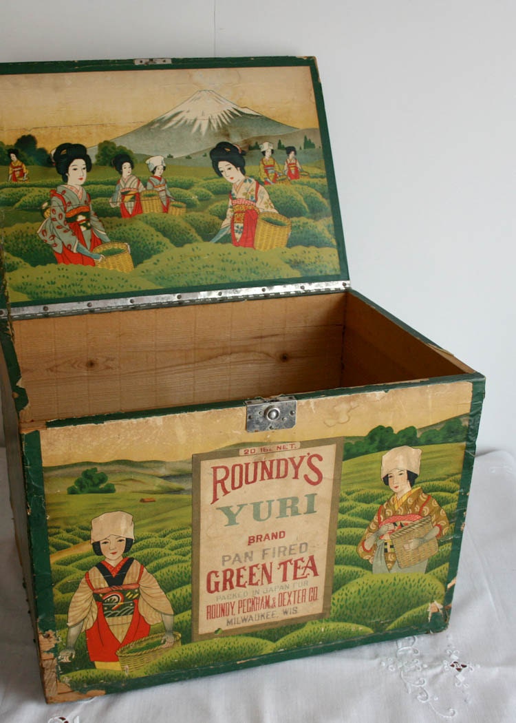 Download Vintage Japanese Tea Box wooden antique advertising green