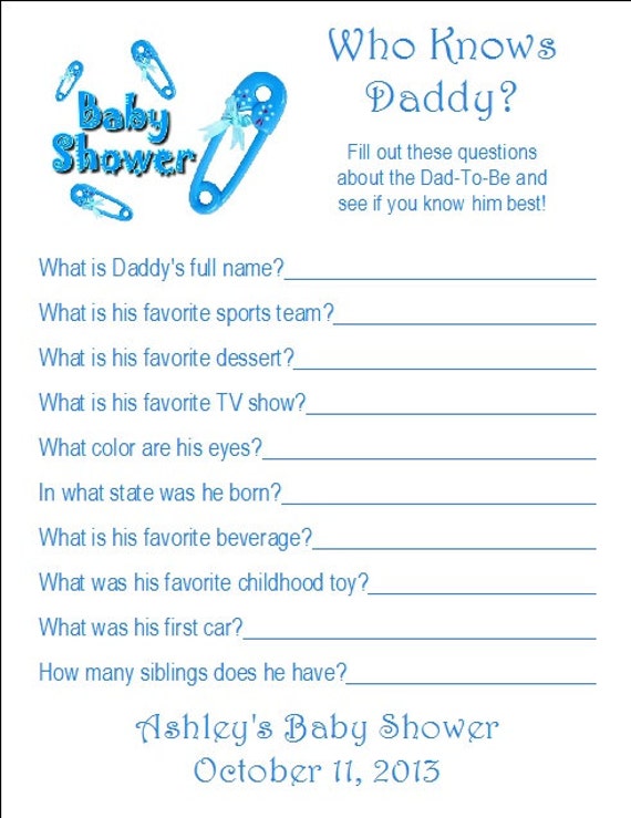 24 Personalized WHO KNOWS DADDY Baby Shower Game by Print4U