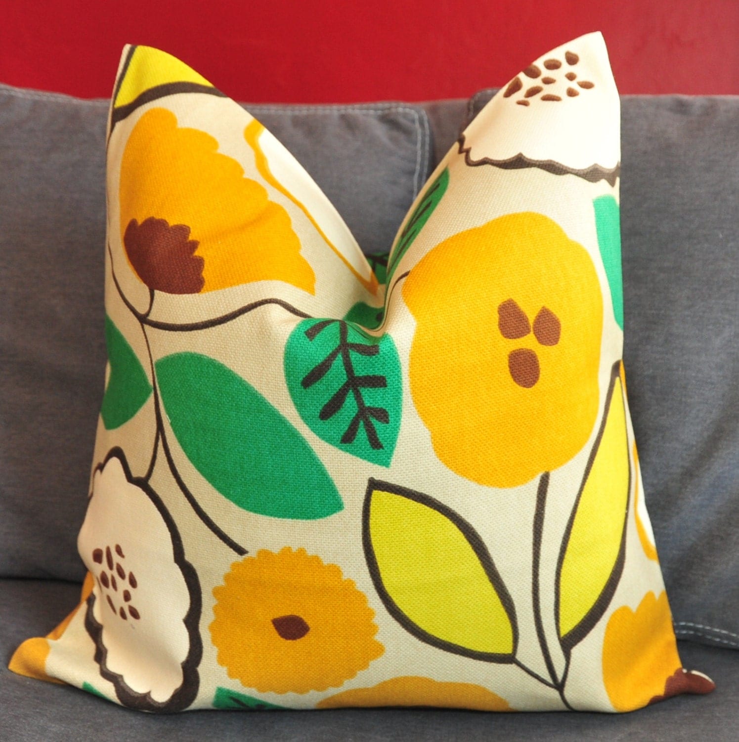 Yellow Floral Pillow Cover Decorative Pillow Throw by UrbanPillow