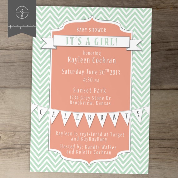 Coral And Mint Baby Shower Invitations 5