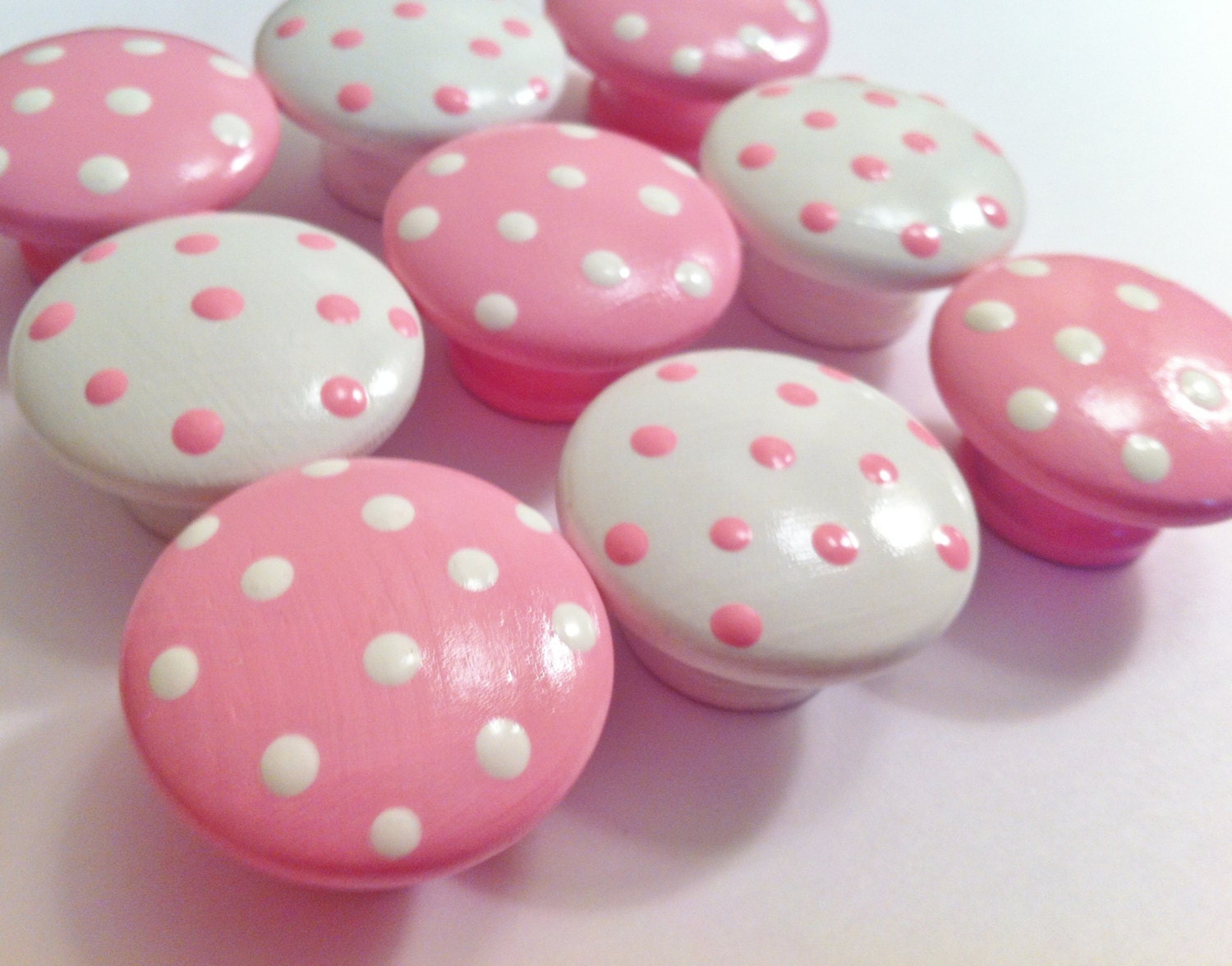 Polka Dot Drawer Knobs Hand Painted in White and Pink