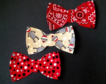 Set of 3 Iron-On Bow Ties - Monkey/Bandana/Red