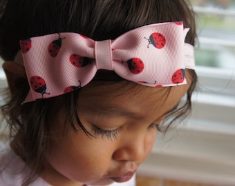 Pink Lady Bug Hair Bow Headband, Toddler Girl Hairbow, Newborn Headband, Girls Headband, Baby Girl Hair Bow, Infant Headband