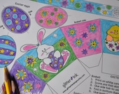 DIY color-in pdf printable Easter Basket craft activity box template for Easter egg hunt with Easter bunny and Easter eggs INSTANT DOWNLOAD Il_170x135