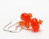Orange Glass Earrings - Handmade Czech Lampwork Glass and Swarovski Crystal on Sterling Silver Earwires