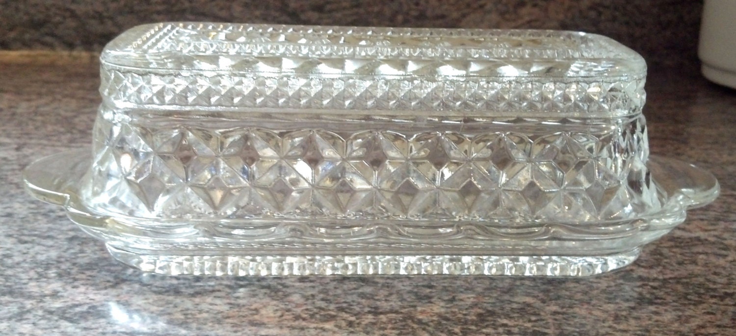 Cut Glass Crystal Covered Butter Dish Anchor Hocking