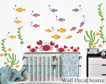 Nursery Wall Decal - Fish Wall Decal - Crab Wall Decal - Fish Decal - Ocean Decals - Crab Decals - Boy Wall Decals - Aquatic Wall Decals