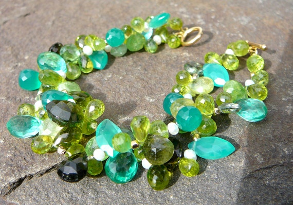 Multi Colored Briolette Gemstone Bracelet with by TeeceTorre