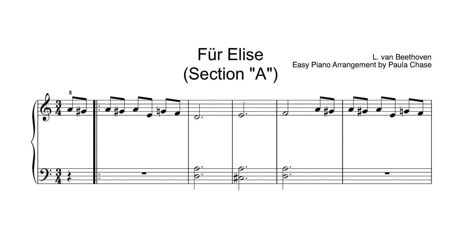 Für Elise Easy Piano arrangement Level C by PaulaChaseMusicArt