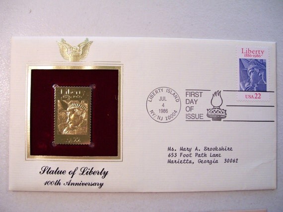 22K Gold US Stamp Replica Statue of Liberty 100th Anniversary