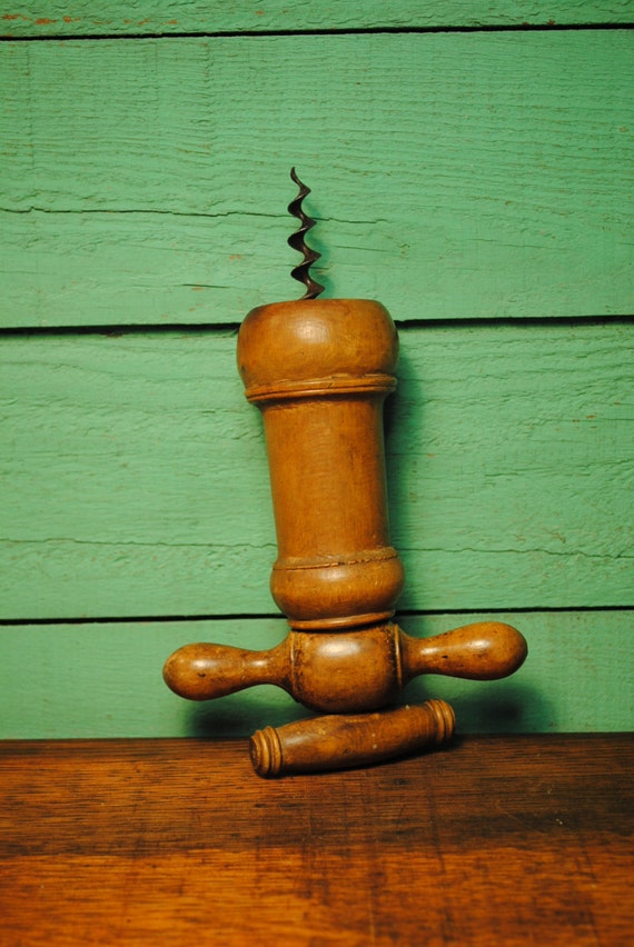 1895 wood corkscrew WINE BOTTLE OPENER Antique Bottle Opener