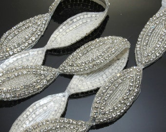 Oval trim,Rhinestone trim,Rhinestone sash, Embroidery beaded rhinestone crystals applique,DIY rhinestone craft,Wedding sash- PER 1 YARD -