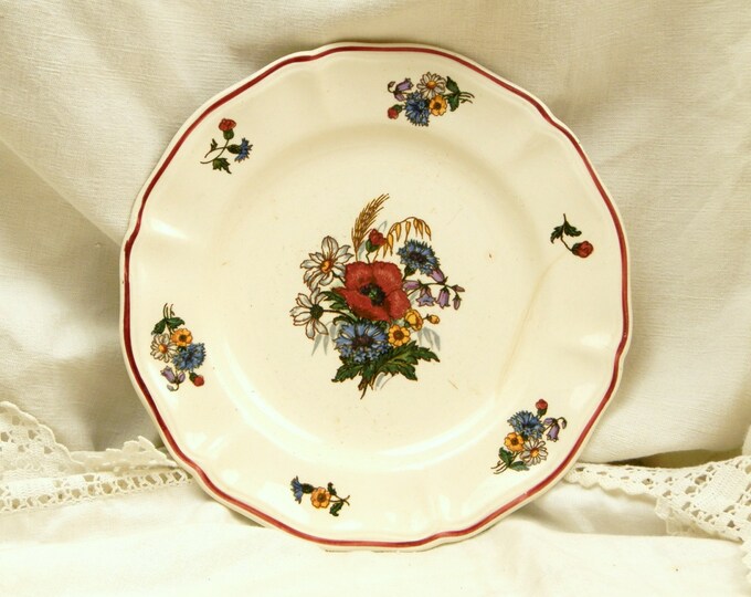 Antique French Dessert Plate Ceramic Plate Wild Flower Motif / French Country Decor / Ceramics / French Country Decor / Vintage Home / Retro
