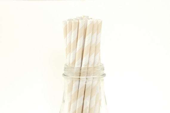 100 Ivory Paper Straws Beige Striped Retro Vintage Style Carnival Wedding Birthday Bridal Baby Shower W/ Printable Flags I Created Il_570xn