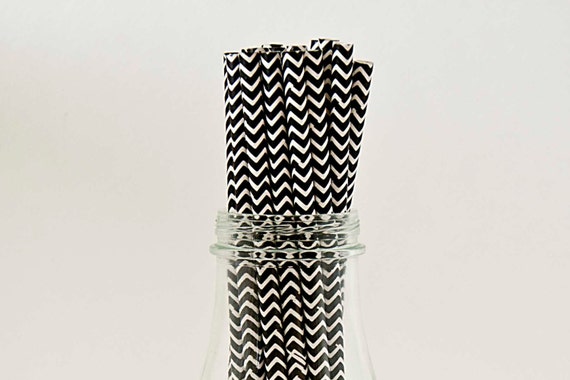 50 Black Chevron Paper Straws Retro Vintage Style Carnival Circus Wedding Birthday Bridal Baby Shower W/ Printable Flags Ready to Ship Il_570xn