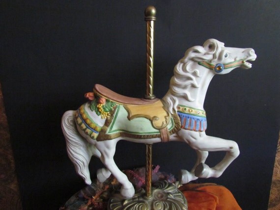 Vintage Large Bisque Porcelain Carousel with Pole