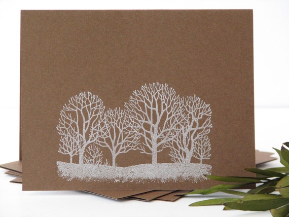 Items similar to winter forest cards, tree greeting cards set of 4 ...