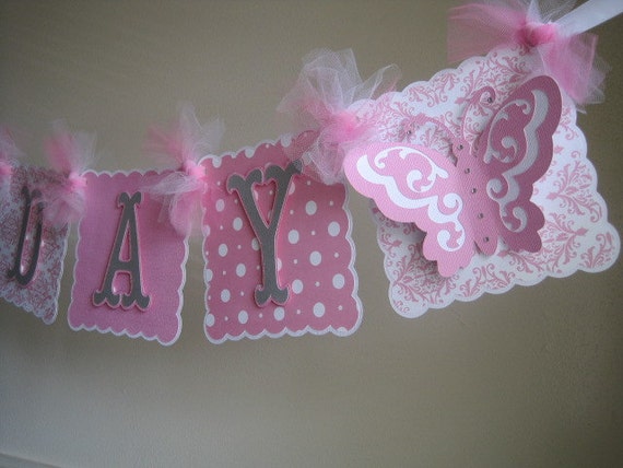 Butterfly Happy Birthday Banner....1st by CreativePartyCrafts