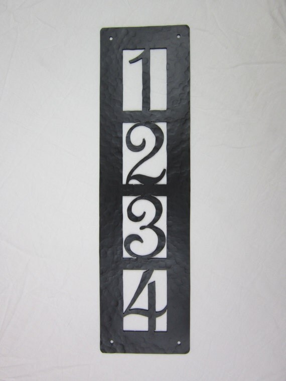 APV24 Rustic hammered wrought iron address by Bushereironstudio