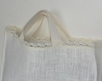 Linen tote bag ivory linen and lace wedding bridal favor tote bag ...