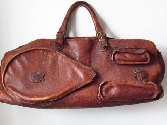 Items similar to Vintage Leather Tennis Bag on Etsy