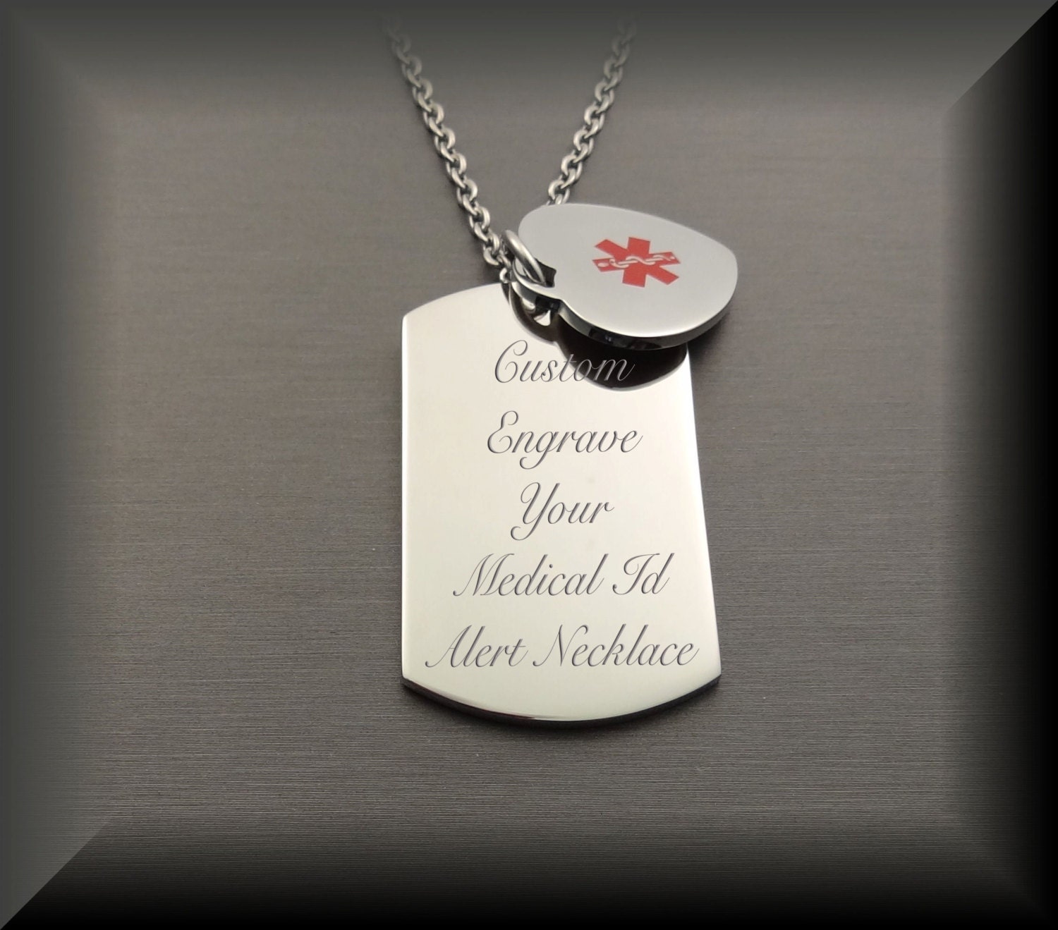 Medical Alert Necklace Medical Alert Tag Dog Tag & Heart