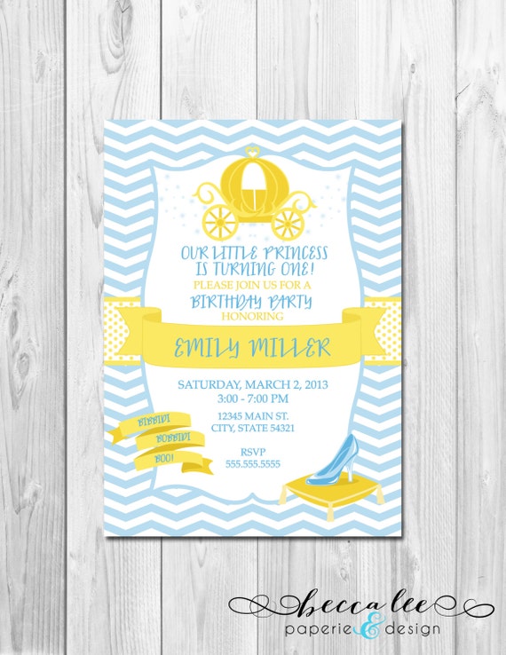Cinderella Inspired Birthday Party Invitation - Yellow and Blue - DIY - Printable Il_570xn