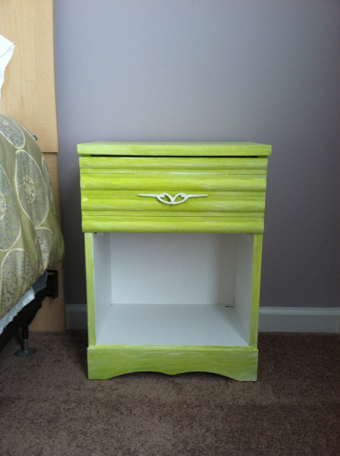 Lime green painted antique nightstand Haute Juice