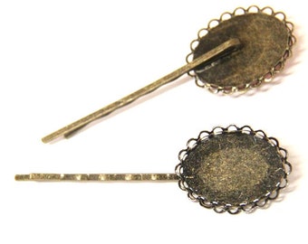 12 Pcs of hair bobby pin for 18x25mm cameo-M6010-Antique bronze