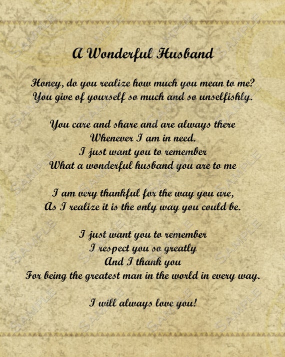 A Wonderful Husband Love Poem from Wife to by queenofheartgifts