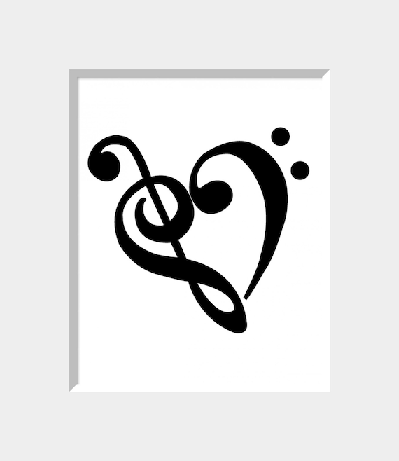 Treble & Bass Clef Heart Digital Print by readyornotdesign on Etsy