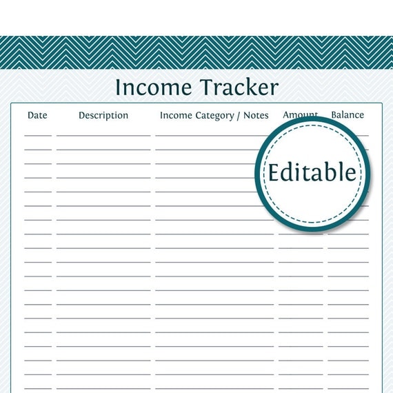 Income Tracker Fillable Instant Download Printable