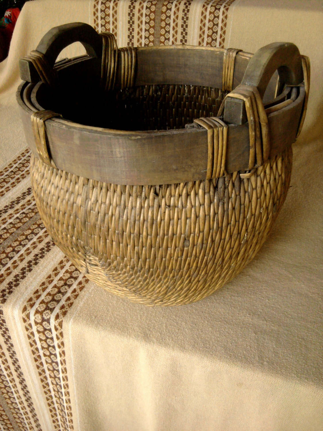 Large Round Primitive Reed Basket