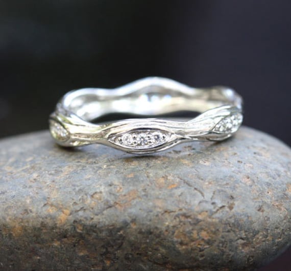 Twig Ring 14k White Gold with Natural Diamonds Eternity Ring