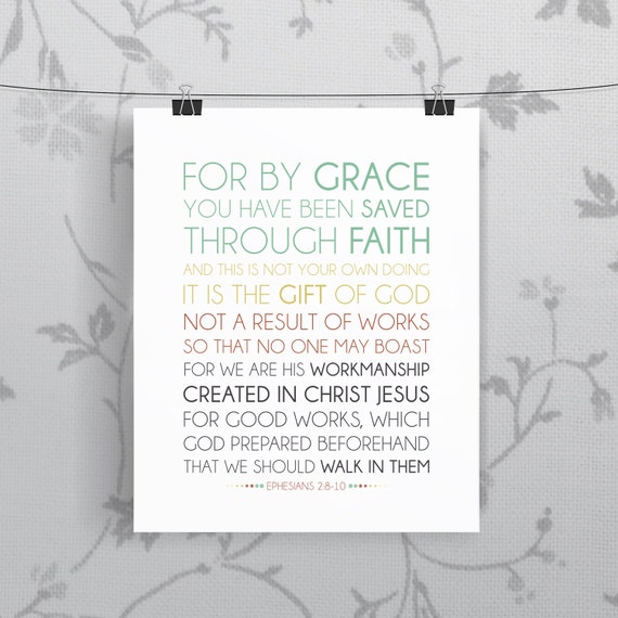 Scripture Art Ephesians 2:8-10 Bible Verse by NotBySightDesign