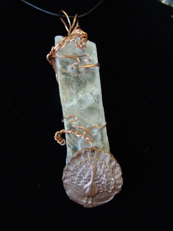 Items similar to Copper wire-wrapped raw undrilled selenite pendant on Etsy