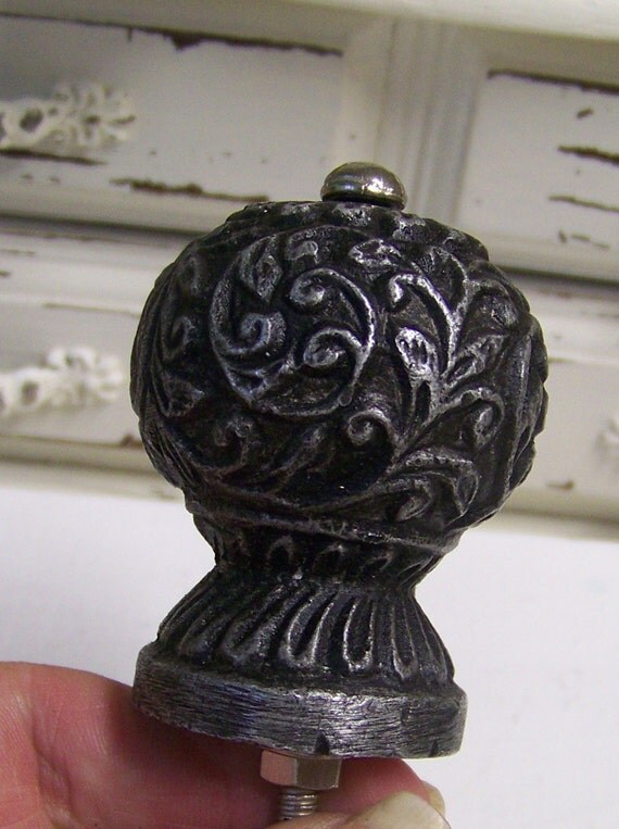 NEWAntiqued Black Metal Knob with Floral DesignDresser