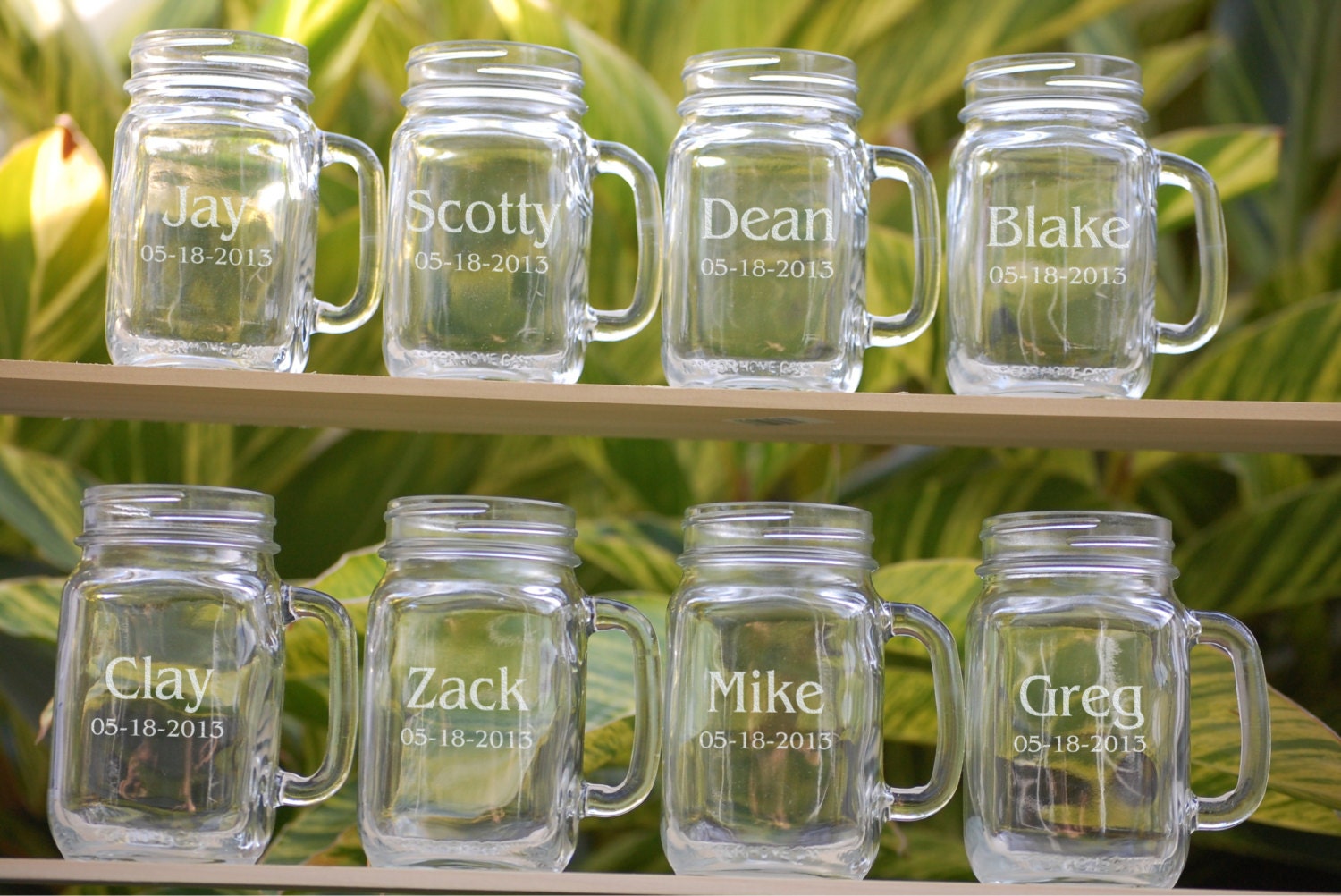 8 Mason Jar Wedding Glasses Wedding Party Personalized Mugs