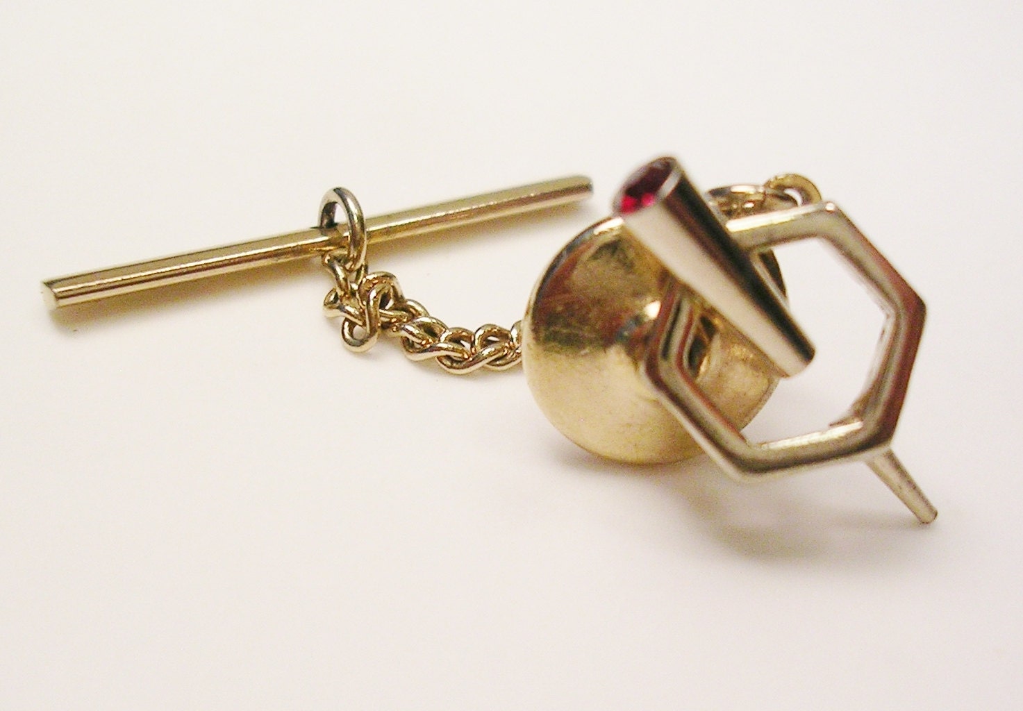 vintage gold tone tie tack Necktie Pin ruby red by unclesteampunk