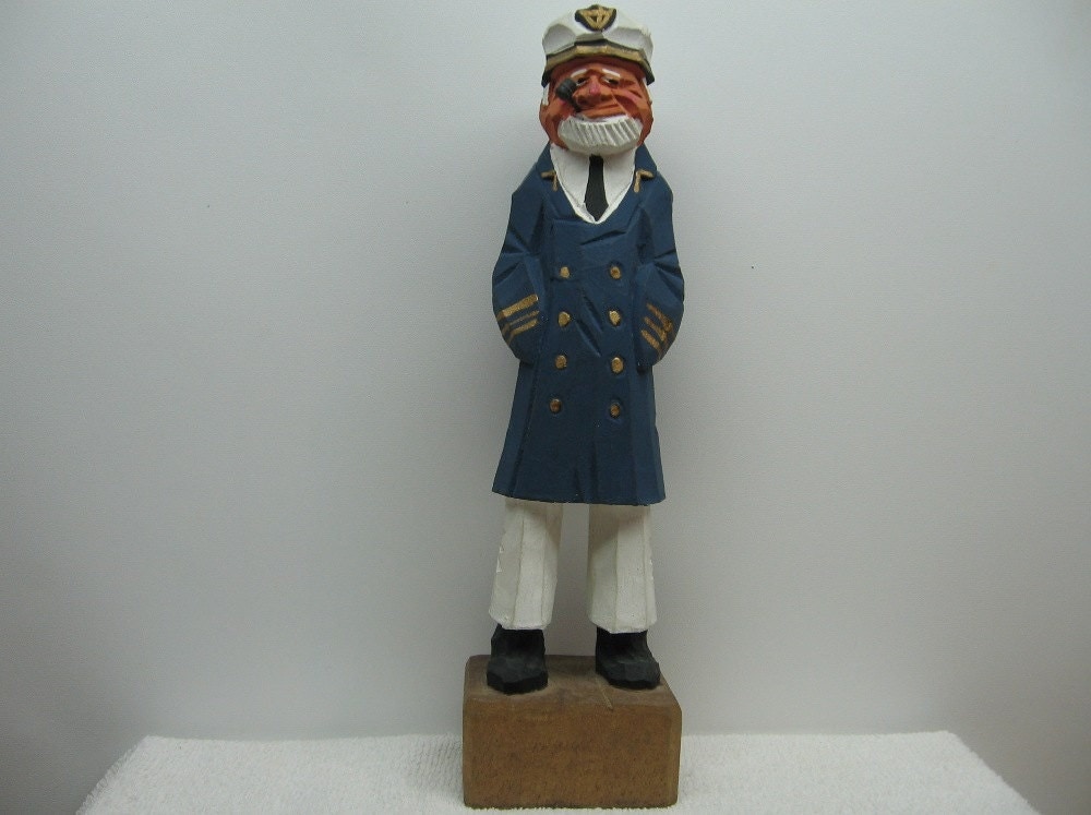 wood sailor carved statue captain figurine navy sea nautical