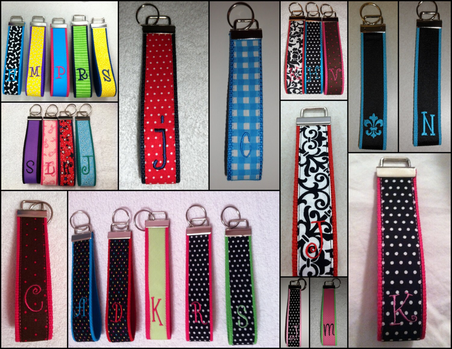 Personalized Keychain Wristlets Embroidered with initial