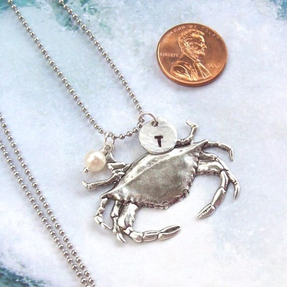 Silver Crab Necklace Tropical Necklace Personalized
