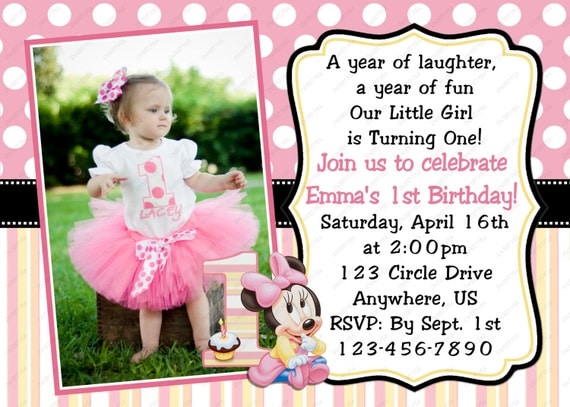 Minnie Mouse Baby 1st First Birthday Invitation OR Thank you