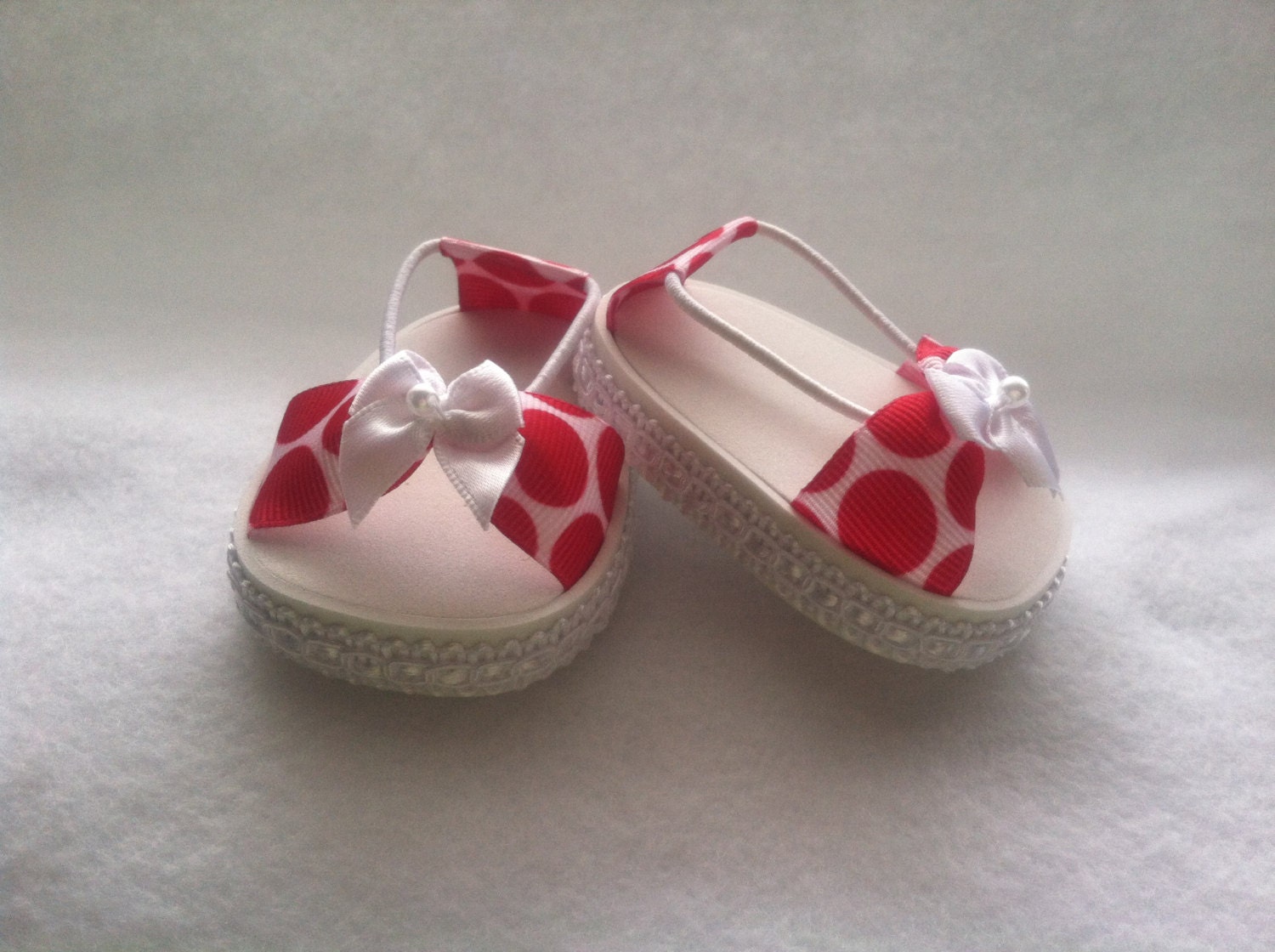 American Girl Doll Shoes White With Red Polka Dots
