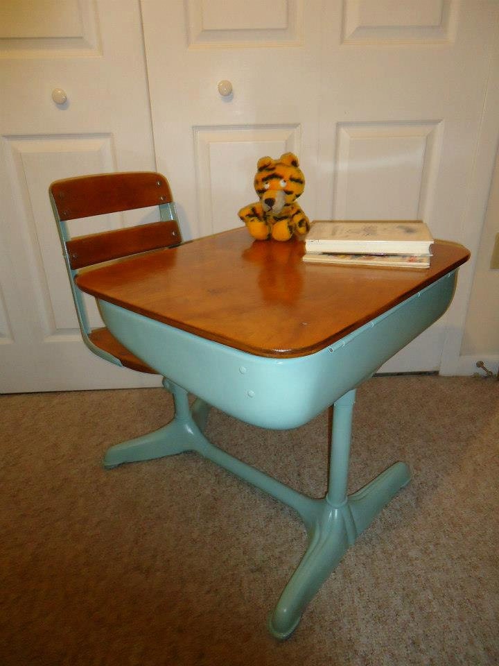 RESERVED SOLD School Desk Upcycled Vintage by HomeAloneVintage